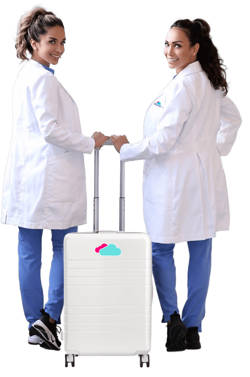 Aesthetic providers arriving for an at-home appointment